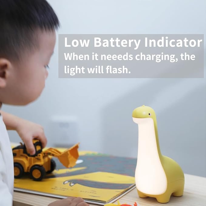 Dinosaur Night Lamp, Dimmable Bedside Night Light USB Rechargeable, Kids Bedroom Sleep Light, Cute Gifts for Girls, Boys, Teens, Friends Birthday, Holiday, Christmas, Yellow