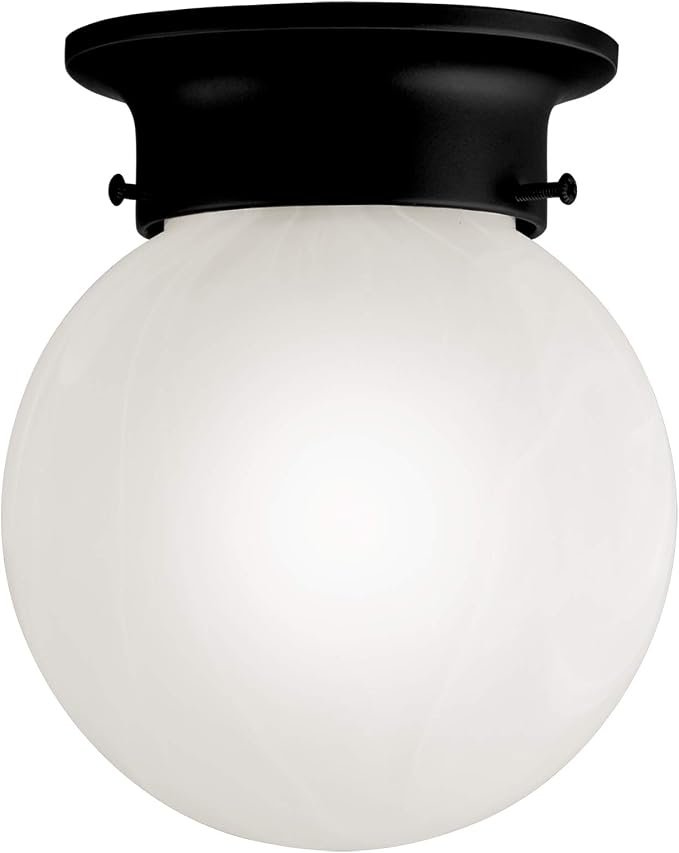 Design House Millbridge Globe 6 Inch Diameter Indoor Ceiling Light Fixture, for Bedroom, Hallway, Closet & Dining Room, Alabaster Glass, Matte Black, 588483 | Dimmable, Ceiling Mount, Traditional, Glass, Lighting, 588483