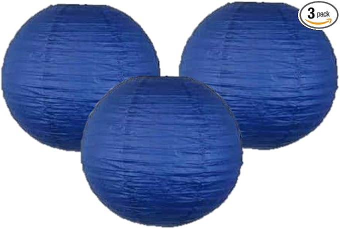 Pack of 3 Round Paper Lanterns Lamp Wedding Birthday Party Decoration (Royal Blue, 10"/25CM)
