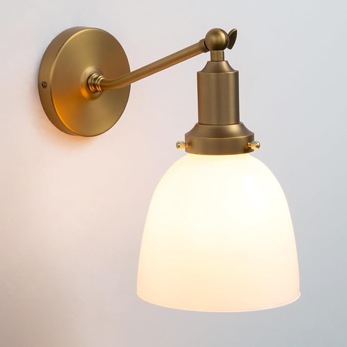 Industrial Vintage Slope Pole Wall Mount Single Sconce with 6.7" Oval Dome Milk White Glass Shade Wall Sconce Light Lamp Fixture