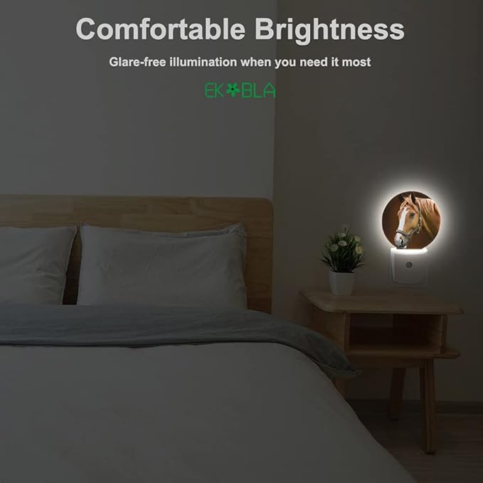 EKOBLA Watercolor Horse Night Light Brown Horse Wild Life Animal Night Lights Plug into Wall Home Auto Sensor LED Dusk to Dawn Light for Bedroom Bathroom Kitchen Corridor