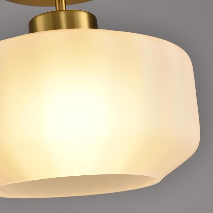 Industrial Gold Matte Light Fixtures Ceiling Mount, with Frosted Glass Shades Semi Flush Mount Ceiling Light, for Hallway Fixtures Kitchen, Foyer
