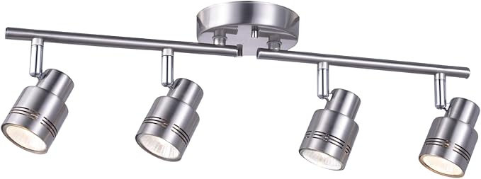 4 Light Modern Track Lighting Kit Flexibly Adjustable Bar with Multi-Directional Brushed Nickel Ceiling Spotlight for Kitchen, Bedroom, Living Room,Closet GU10 Not Included