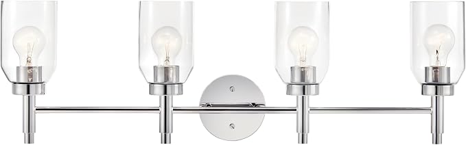 Kichler Madden 4-Light Bathroom Vanity Light, Chrome | Modern vanity light with clear glass for single or double bathroom mirrors (34" x 10.5"), 55186CH