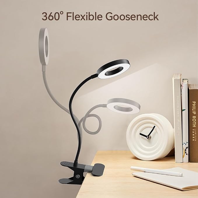 2 Pack LED Clip on Desk Lamp, Metal 360 Adjustable Neck | Eye-Caring Clamp Lamp, Memory Function, 3 Color Modes & 10 Brightness Levels, For Home, Office, Dorm, Bedroom