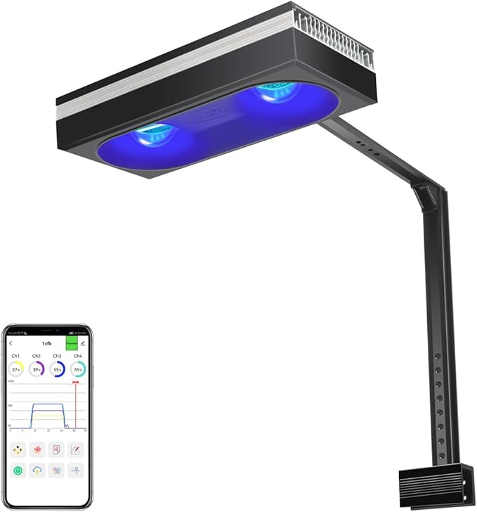 PopBloom RL180 Full Spectrum Reef Light WiFi Marine Reef LED Aquarium Light Saltwater Aquarium Fish Tank Lamp (180W WiFi Black)