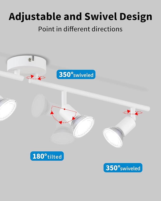 LVWIT 4-Light Track Lighting Fixtures Ceiling with Flexibly Rotatable Head, Modern White Track Lighting Kit, Ceiling Spotlights for Kitchen, Living Room, Bedroom (GU10 Socket, Bulbs not Included)
