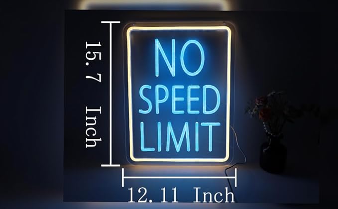 No Speed Limited LED Neon Sign, Cool Garage Sign, Race Cars Themed Bedroom Decor USB Powered Neon Light for Man Cave, Game Room, Teen Boy Decor Bar & Auto Lovers Holiday Birthday Gift