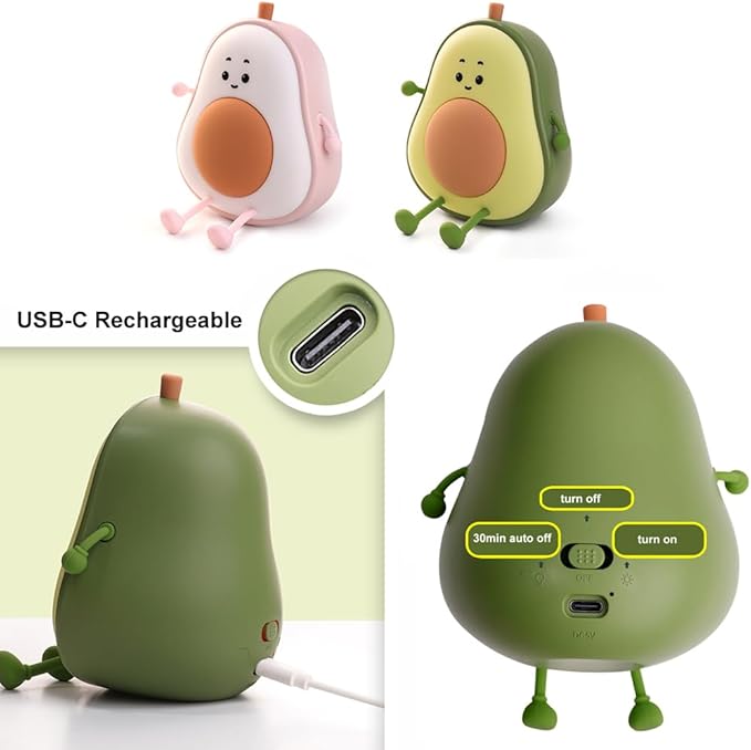 Avocado Night Light, Fruit Night Lamp for Kids Bedroom USB Rechargeable Lamps 3 Brightness Levels, Nursery Bedside Delay-Off Nightlight for Baby Toddler Boys Girls Birthday Christmas, Green