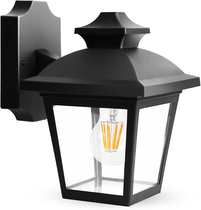 FUDESY Outdoor Wall Lanterns, 3000K Dimmable LED Edison FilamentBulb Included, Anti-Corrosion Plastic Materials, Black, P746-E26