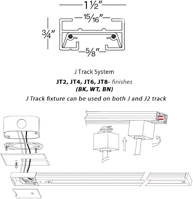 WAC Lighting J Track 6FT Single Circuit Field Cuttable 120V Track for J Style 2-Wire Track Fixtures with 2 Endcaps in Black