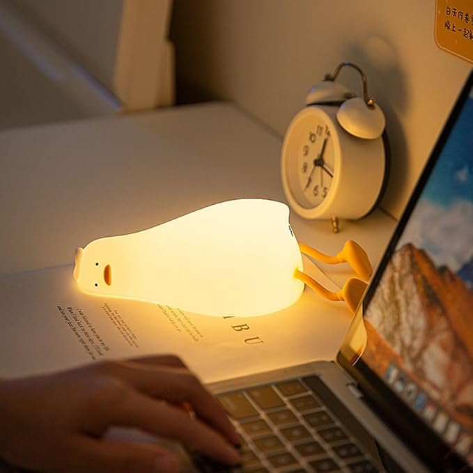 Duck Night Light Silicone, Lying Flat Duck Night Lamp, Kids Room Decor Atmosphere Night Light, Baby Nursing Bedside Touch Lamp，Rechargeable and Dimmable LED Light, Cute Christmas Gift.