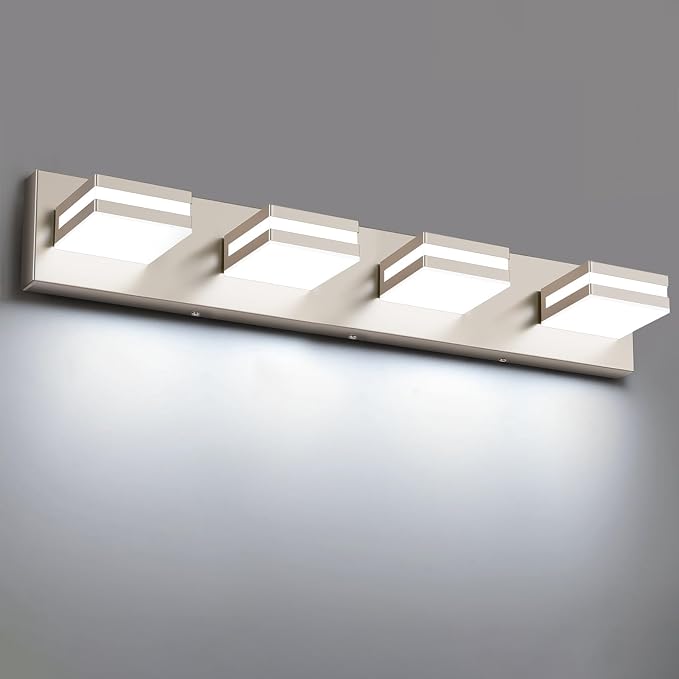 Bathroom Lights Fixtures Over Mirror, 360°Rotate Modern LED Vanity Lights for Bathroom, 32W Dimmable & High CRI Acrylic Wall Lighting, No Assembly Required (Brushed Nickel, 4-Light, 24 Inch)