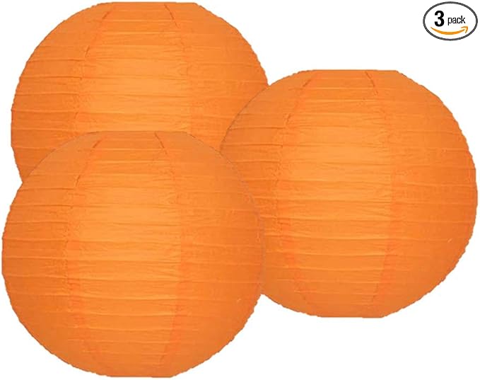 Pack of 3 Round Paper Lanterns Lamp Wedding Birthday Party Decoration (Orange, 18"/45CM)
