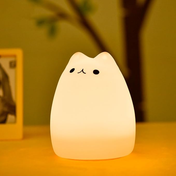 Cat Night Light, USB Rechargeable Silicone Cute Night Light for Kids Baby Children, 7-Color Changing LED Cat Lamp Nursery Nightlights Christmas Gifts for Kids Bedroom (Celebrity Cat)