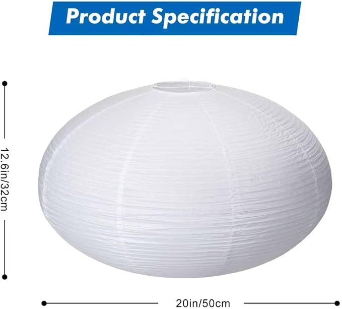 White Paper Lantern, 20-inch Flat Round Lamp Shade | Japanese Style Handmade Hanging Pendant Light Shade for Bedroom, Party and Home Decoration Lighting