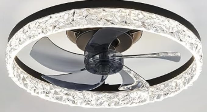 ZMISHIBO 19.7" Ceiling Fans with Lights, Low Profile Ceiling Fan and Remote, Flush Mount Ceiling Fans, Stepless Dimmable LED Light, Black Fixtures for Bedroom, Living Room | 3CCT Dimmable LED, DC Motor, Bladeless, Reversible Blade, 6 Speeds, Modern, Lo...
