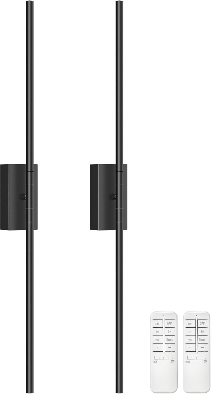 34.6" Wireless Battery Operated Wall Sconces Set of Two,Rechargeable Lamp with Remote, 360° Rotation, 10000mAh Battery, Touch Dimmable Lights for Living Room Hallway Bedroom, Black B05YBP205