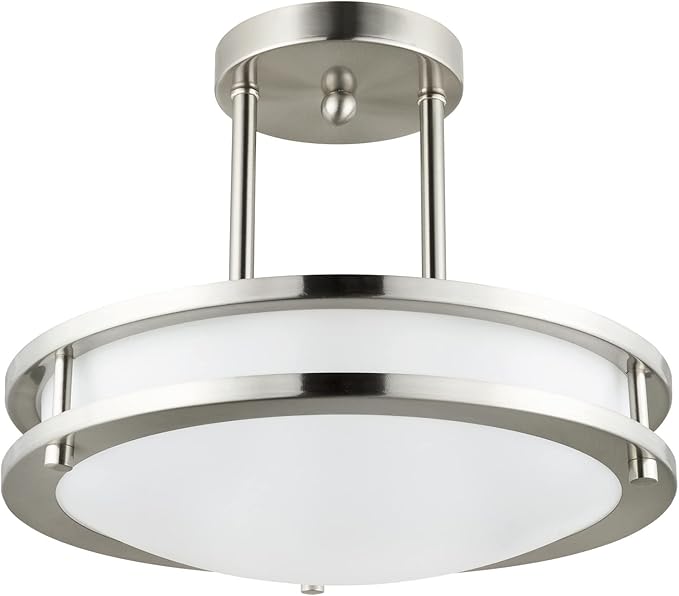 Diodesy- Semi Flush Mount Double Ring Ceiling Light 12-Inch Brushed Nickel Modern Close to Ceiling LED Light Fixture for Hallway Bedroom Living Room Kitchen Dimmable 30K/40K/50K 3CCT 15W 1050 Lumens