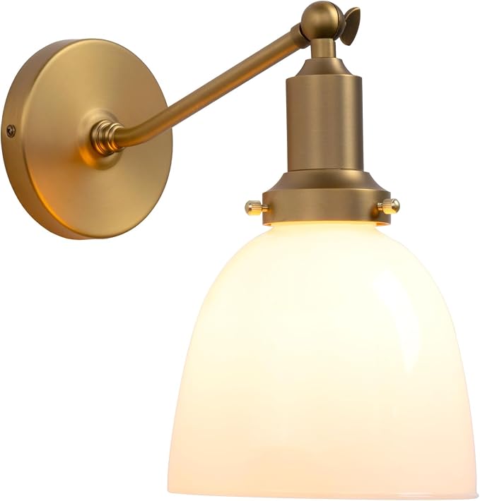 Industrial Vintage Slope Pole Wall Mount Single Sconce with 6.7" Oval Dome Milk White Glass Shade Wall Sconce Light Lamp Fixture