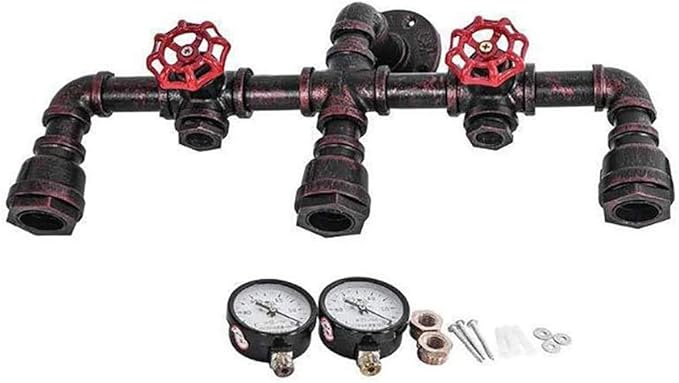 MQ Water Pipe Wall Lamp Steampunk, 3 Lights Wall Sconces Vintage Rustic Wall Light Fixtures Wall Mount E26 Socket for Bathroom Hallway Basement Copper Color