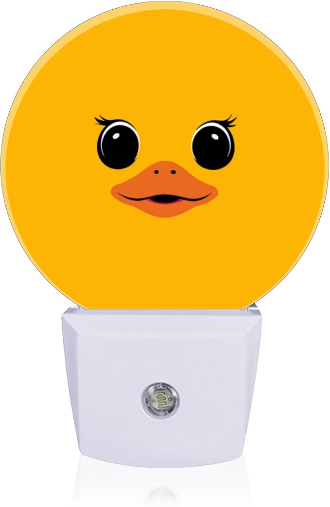 Round LED Night Lights Lamp with Dusk to Dawn Sensor, Bright Yellow Backdrop with Cartoon Duck Visage Night Light Plug Into Wall for Kids Room, Bedroom, Bathroom, Kitchen, Hallway