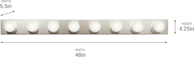 Kichler 8-Light Bathroom Vanity Light, Brushed Nickel | Linear bath bar vanity light for bathroom mirrors (48" x 4.25" x 2"), 628NI