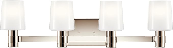 Kichler Adani 4-Light Bathroom Vanity Light, Polished Nickel | Modern vanity light with opal glass for bathrooms and powder rooms (30" x 8.25"), 55177PN
