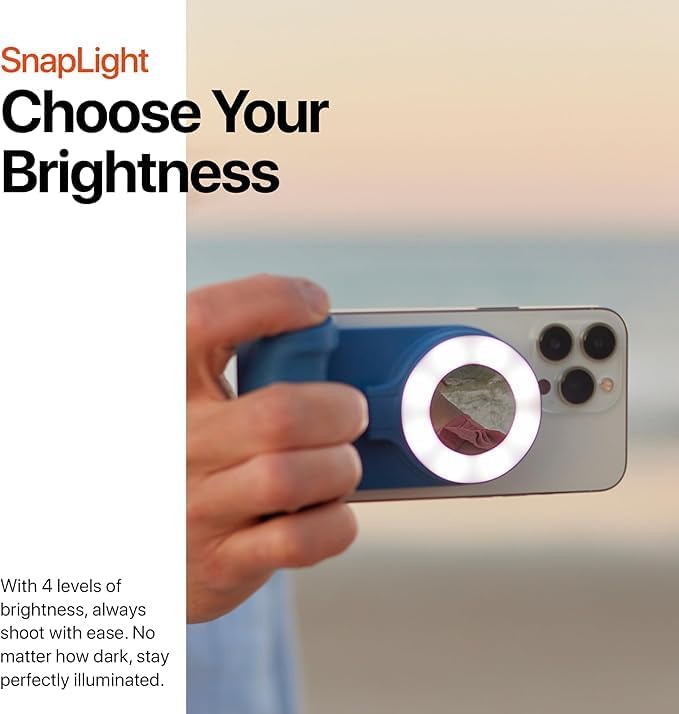 ShiftCam SnapPocket Light - LED Selfie Ring Light with Four Brightness Settings and Built in Battery - Magnetic Mount Snaps on to Any Phone - Flippable Design (Stone)