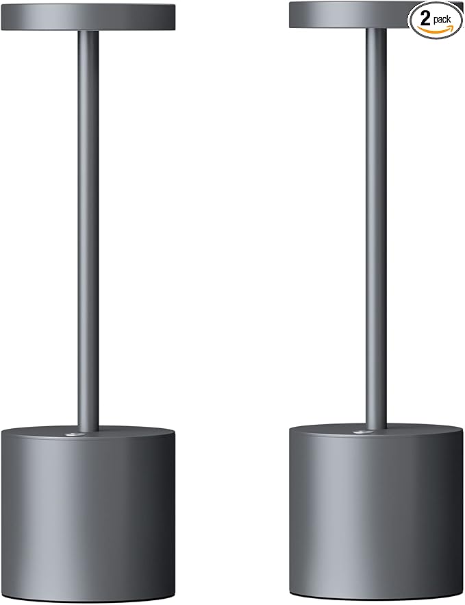 SAKRINGT 2 Pack Cordless Table Lamp Rechargeable,5000mAh Battery Operated Portable LED Table Light,Dimming Desk Lamp for Patio/Restaurant/Outdoor (Grey) | SAKRINGT 3 Color Stepless Dimming,72Hrs Long Lasting Battery Operated,Portable Waterproof Touch f...