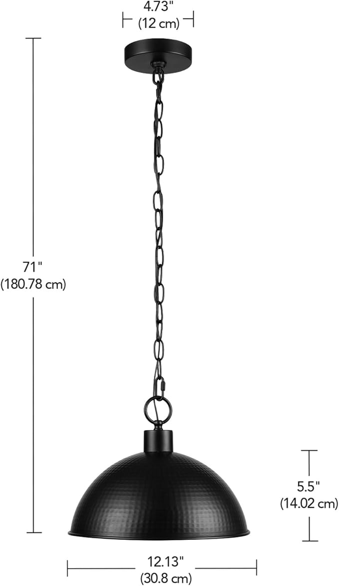 GLOBE Electric 67000100 1-Light Pendant Light Fixture, Weathered Black Finish, Hammered Metal Shade, Gold Interior, Living Room Pendant Light, Dining Room Fixture, Hanging Lights for Bedroom