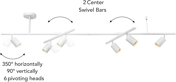Globe Electric West 64" 6-Light Track Lighting, Matte White, Center Swivel Bars, Bulb Not Included