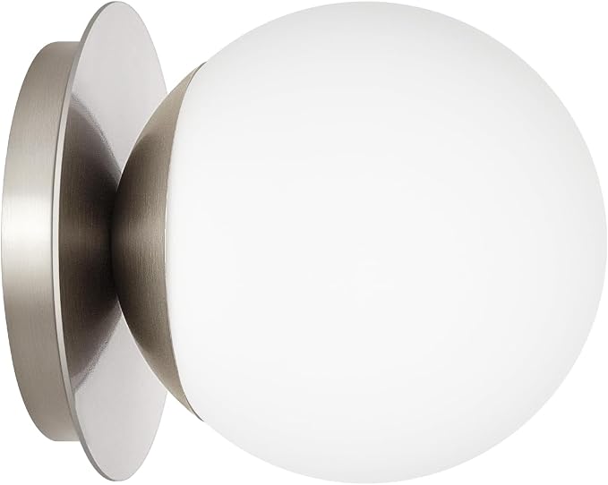 1 Pack Brushed Nickel Wall Sconce, Modern Bathroom Sconce with Milky Globe Glass, Wall Light for Bathroom Mirror, Living Room, Hallway (Bulb Not Included)