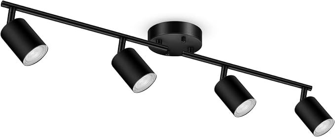 AUQUEE 4 Light Track Lighting Fixtures Ceiling, Black Kichen Track Lighting Fixtures with Rotatable Light Heads, Foldable Lamp Arms, Modern LED Track Lights for Kitchen/Hallway, No GU10 Bulb