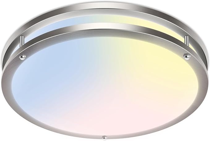 zemty 13Inch Brushed Nickel LED Flush Mount Ceiling Light Fixture, Dimmable &5CCT(3000K-6500K) Adjustable, 15W IP44 Damp-Rate Ceiling Lamp for Bedroom,Kidroom,Living Room,Home Office-2Pack