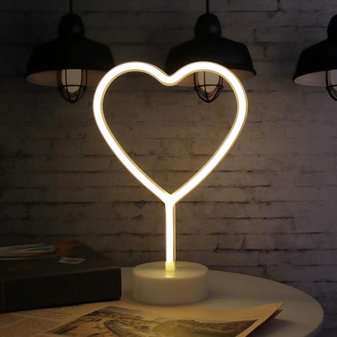 ENUOLI Neon Night Light Heart Shaped Lamp USB & Battery Powered Hanging Heart Love Neon Sign Wedding Novelty Home Decor Birthday Party Christmas Party Kids Room Living Room Bedroom Bar