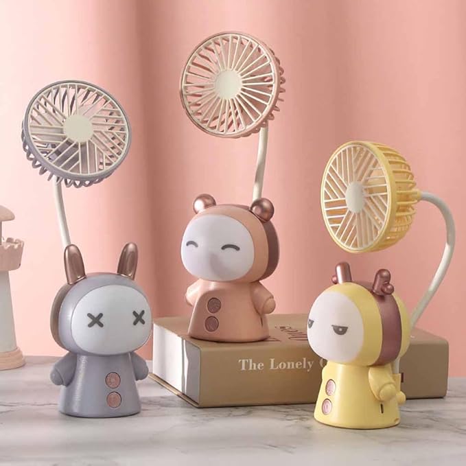 Mini Handheld Fan Cartoon Portable Fan with Night Light USB Rechargeable Battery Operated Folding Small Fan for Home Kids Children Table Study Desk Lamp LED Light (Pink)