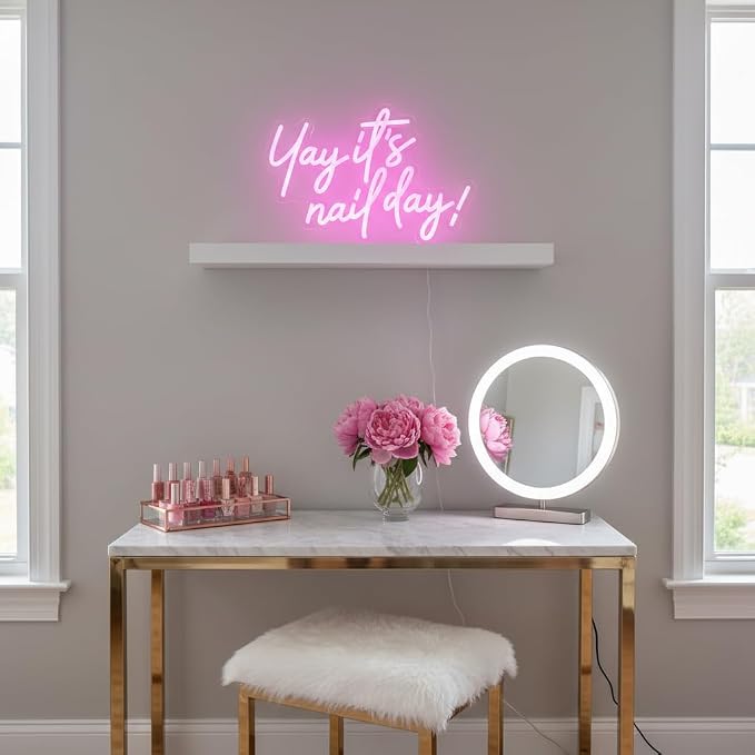 Yay It's Nail Day Neon Sign Pink LED Sign for Nail Salon Beauty Room | Dimmable Nail Day Sign for Girls Bedroom Nail Technicians Beauty Lovers Nail Workspace Nail Station Manicure Room Makeup Room