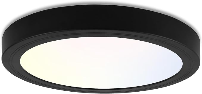 hykolity 7 Inch Selectable CCT LED Round Flat Panel Light,1500LM | 15W 3000K/4000K/5000K,Edge-Lit Flush Mount Ceiling Light Fixture for Kitchen, Bedroom, Laundry and Closet Room,Black