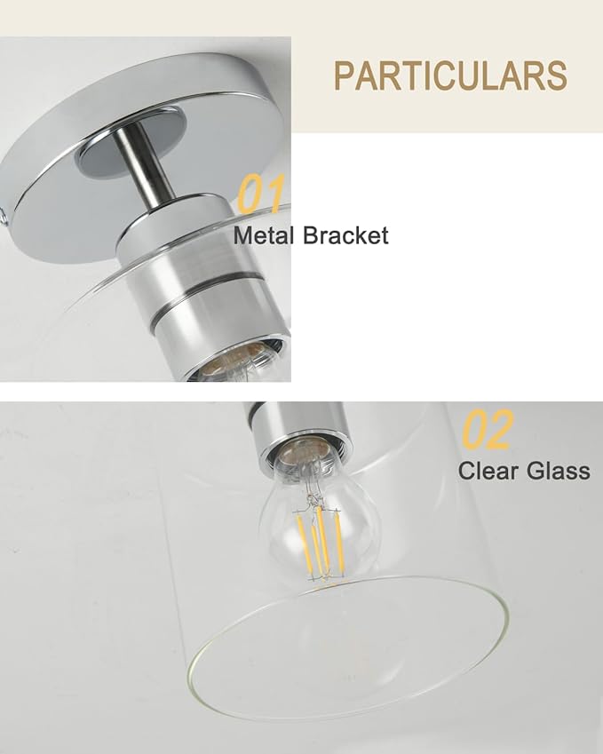 Chrome Semi Flush Mount Ceiling Light,Modern Farmhouse Ceiling Light Fixture for Closet Entryway,Hallway Light Fixture 5.9in Clear Glass Shade 1 Pack