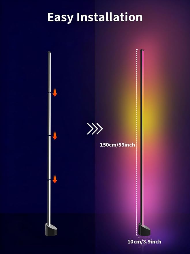 Tyute Corner Floor Lamp, RGBICW LED Corner Lamp with 16 Million DIY Colors, Music Sync, 68+ Scenes, Smart App & Remote Control, Ambience Lighting for Bedroom Living Room Gaming Room