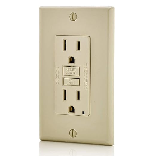 Leviton GFCI Outlet, 15 Amp, Self Test, Non Tamper-Resistant with LED Indicator Light, Protection from Electric Shock and Electrocution, GFNT1-I, Ivory