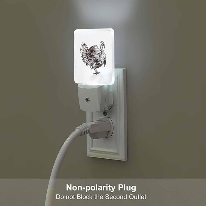 LED Night Light Plug into Wall with Dusk to Dawn Light Sensor White Energy Efficient Woodcut Style Turkey Nightlight for Bedroom Bathroom Hallway Living Room Kitchen