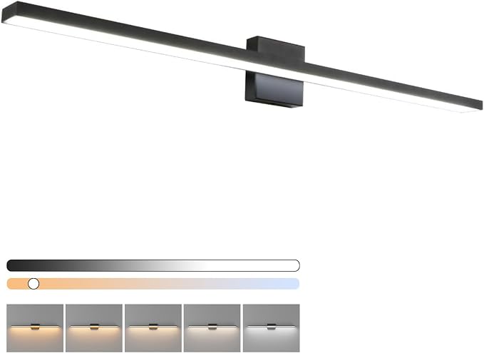 Ralbay 5 Color Temperature Dimmable Black Bathroom Vanity Light Bar 40inch Acrylic LED Modern Matte Black Bathroom Wall Lighting Fixtures Over Mirror