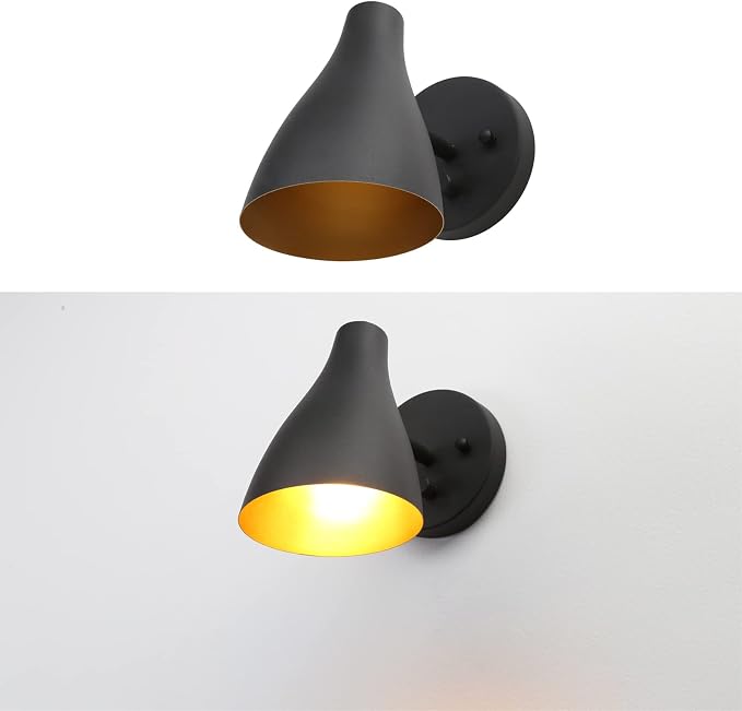 Adjustable Wall Sconce Lighting with Dimmer Switch | Vintage Wall Vanity Lighting Matte Black Finish, Hardwired Wall Light Lamp for Bedside Living Room