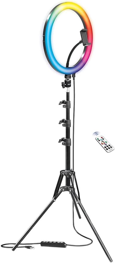 Bower 12-inch Led Selfie Ring Light Studio - Adjustable Brightness, 9 RGB and 3 White Light Modes, 7 Special Effects, with Tripod and Wireless Remote for Professional Photos and Videos