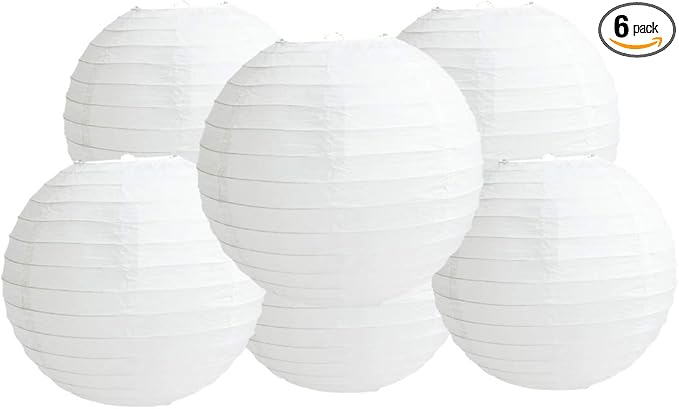Pack of 6 Round Paper Lantern Lamp Paper Lanterns Party Decorations (White, 4"/10CM)