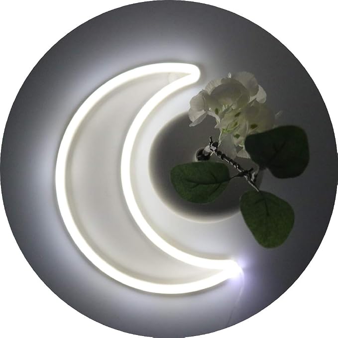 LED Cool White Moon Neon Sign Light, Battery or USB Powered 5V Cute Decor | Art Decorative Night Lights Rome Decorations for Girls, Window, Wall, Home, Bedroom, Office, Dorm, Party, Wedding, Birthday