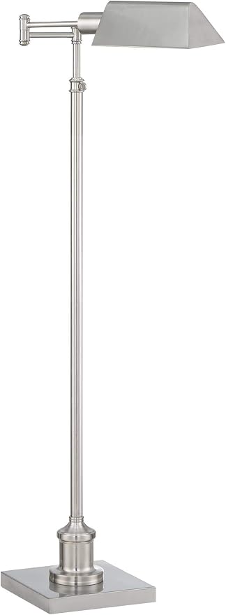 Jenson Brushed Nickel Adjustable Swing Arm Pharmacy 54" Tall Floor Lamp | Traditional Farmhouse Light Standing Base Silver Metal for Living Room Reading House Bedroom Home Office