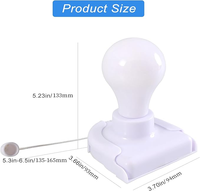 2 Pack Stick-Up Battery Operated Light Bulb, Battery Powered Wireless LED Closet Light Bulb, Self Adhesive Wall Mounted Light Fixture with Pull Chain for Cabinet Bedroom Living Room Kitchen